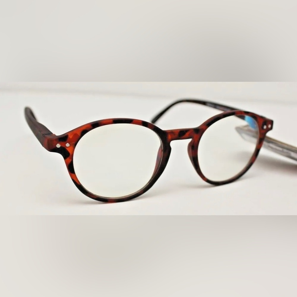 NWT BLUE LIGHT Foster Grant Round Brown Tortoise Shell Glasses 58692FGX200